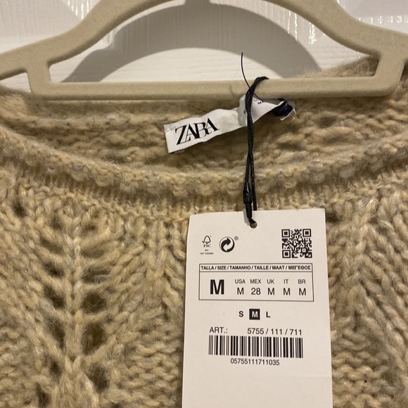 Zara Open Knit Tan Sweater - Wool Alpaca Blend - Picture 2 of 4